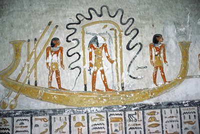 Re in the Night Boat, från Ramses VIs grav, New Kingdom (ca 1145-1137 f.Kr.) (väggmålning) av Egyptian 20th Dynasty