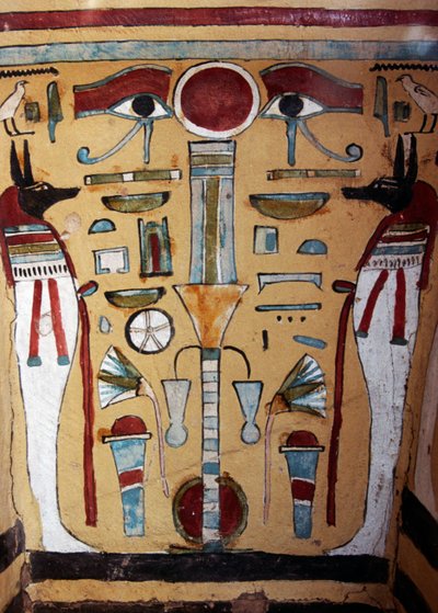 Anubis mumie, dekorativ detalj av sarkofagen av Ankh-ef-en-Khonsu av Egyptian 21st Dynasty