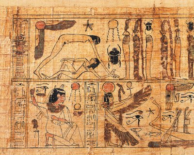 Begravningspapyrus av Serimen, präst av Amon, detalj om världens skapelse, separation av Geb och Nut av Egyptian 21st Dynasty