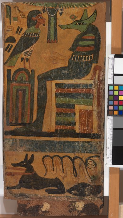 Anubis och den avlidnes själ, från en sarkofag (panel) av Egyptian 26th Dynasty