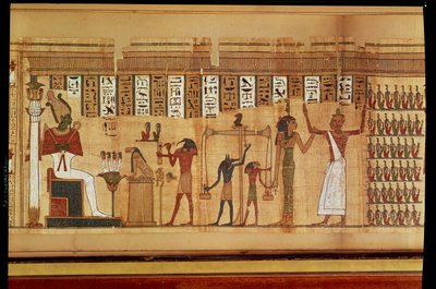 The Judgment of Osiris, detalj från en bok om de döda, sen period (papyrus) av Egyptian 30th Dynasty