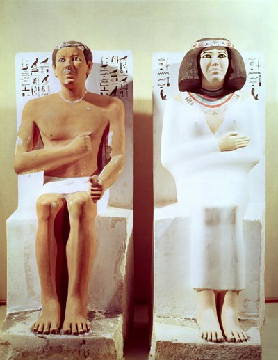 Rahotep och hans fru, Nofret, c.2620 f.Kr. (målad kalksten) av Egyptian 4th Dynasty
