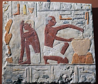 Tillagning och bakning av bröd, 2500-2350 f.Kr. (målad kalksten) av Egyptian 5th Dynasty