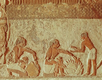 Relief som visar framställning och bakning av bröd, Gamla kungariket (väggmålning) av Egyptian 5th Dynasty