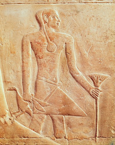 Tjänare och fågel, lättnad av Egyptian 5th Dynasty