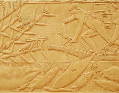 Fiskescen, från Mastaba i Kagemni, Gamla kungariket (kalksten) av Egyptian 6th Dynasty
