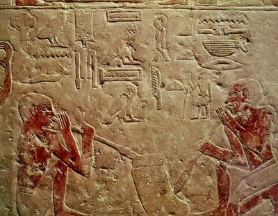 Relief föreställande glasblåsare, från Mastaba i Kaemrehu, Saqqara, Gamla kungariket, ca 2325 f.Kr. (målad kalksten) av Egyptian 6th Dynasty