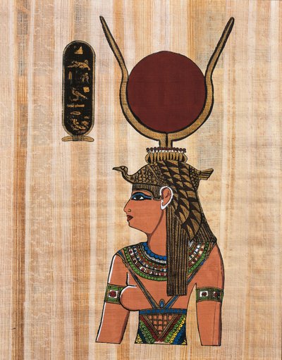 Cleopatra VII, rekonstruktion av en relief från templet Kom Ombo (papyrus) av Egyptian Egyptian