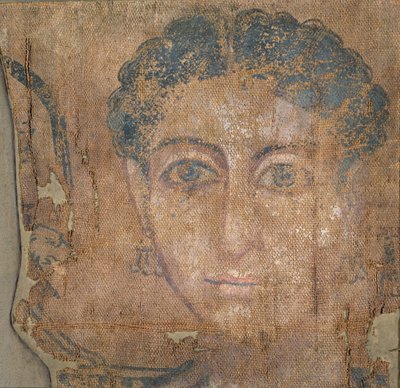 Huvud för en ung kvinna, ca 100-300 (tempera på linne) av Egyptian Egyptian
