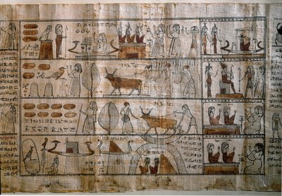 Egyptisk antikvitet: Elyseefälten. Papyrus av en dödsbok. Ptolemaisk tid. Turin, egyptiskt museum av Egyptian Ptolemaic Period