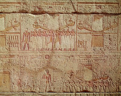Relief som visar heliga båtar som bärs av präster i procession, från Philip Arrhidaeus helgedom (323-317 f.Kr.) Makedonska dynastin (granit) av Egyptian Ptolemaic Period