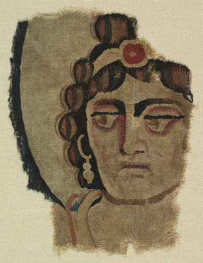 Fragment av ett kvinnas huvud, koptiskt (textil) av Egyptian School