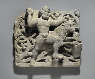 Herakles smider Acheloos i form av en tjur, från Oxyrhynchus, ca 300-500 (kalksten) av Egyptian School
