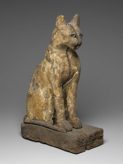 Stor figur av en katt (trä, gesso och linne) av Egyptian School