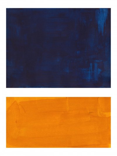 Indigo-orange abstrakta block av Ejaaz Haniff