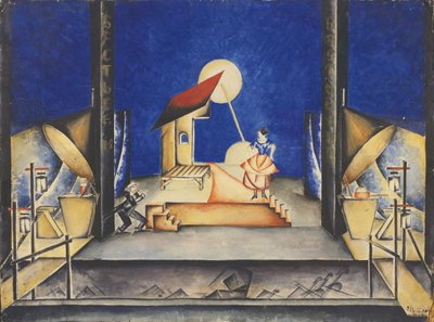 Scenografi för Opera Bastien und Bastienne av W. A. Mozart, 1925 av Ekaterina Petrova Troitskaya
