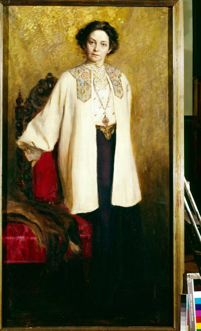 Porträtt av skådespelerskan Vera Komissarjevskaia (Komissarzhevskaya) (1864-1910). Målning av Ekaterina Sergeevna Zarudnaya Kavos (1862-1918), olja på duk, cirka 1906. Rysk konst 1900-talet. State Central A.Bakhrushin Theatre Museum, Moskva. av Ekaterina Sergeevna Zarudnaya Kavos