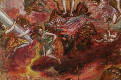 Bärbart altare: central panel som visar en allegori över den kristna riddaren, detalj av 2384586 (tempera grassa på panel) av El Greco