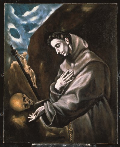 Sankt Franciskus stående i meditation (olja på duk) av El (1541-1614) Greco
