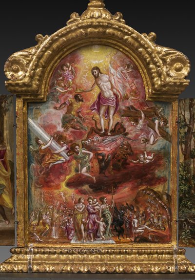 Bärbart altare: central panel som visar en allegori över den kristna riddaren, detalj av 2384586 (tempera grassa på panel) av El Greco