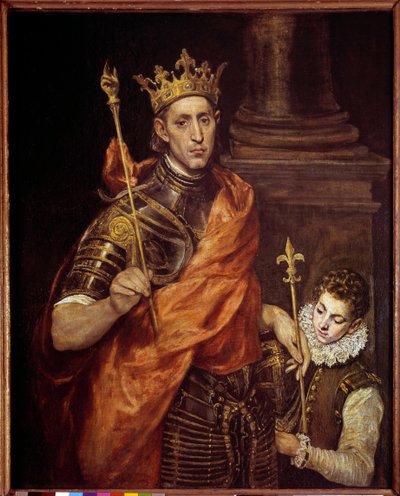 Porträtt av Saint Louis (louis IX) med en sida (1214-1270) Målning av Domenikos Theotokopoulos dit El Greco (1541-1614) Sön. 1,20 x 0,96 m av El Greco