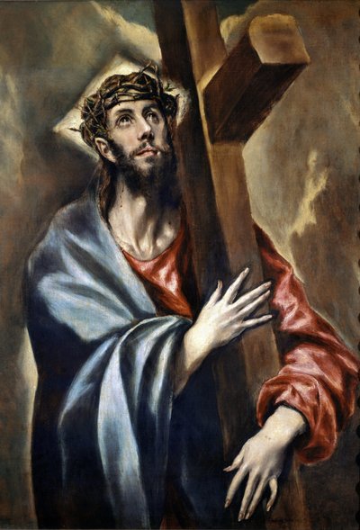 Vägen till Golgata, detalj av Kristus som bär korset (olja på duk av El Greco