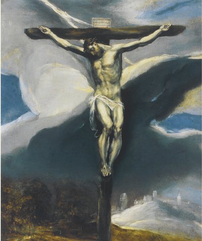Kristus på korset i ett landskap av El Greco