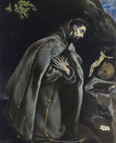 St Franciskus i bön före krucifixet av El Greco