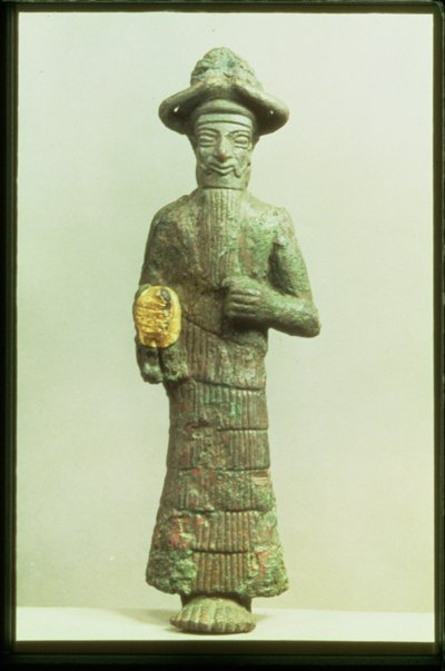 Elamitisk gud med gyllene hand från Susa, sydvästra Iran, ca 1800-1700 f.Kr. (brons och guld) av Elamite