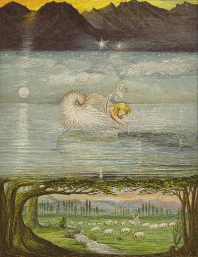 En gyllene båt på ett stort, stort vatten (färg litho) av Eleanor Fortescue Brickdale