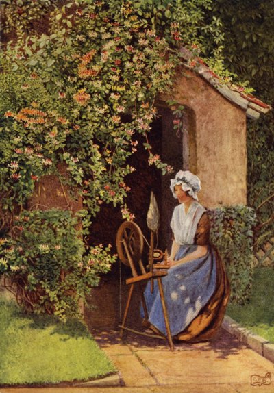 Och Lucy, vid sitt hjul, ska sjunga (färg litho) av Eleanor Fortescue Brickdale