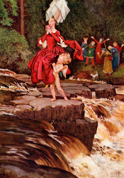 Illustration till dikten "Den store äventyraren" av Anon, från boken "Palgraves gyllene skattkammare av sånger och texter", publicerad 1919 (färg litho) av Eleanor Fortescue Brickdale