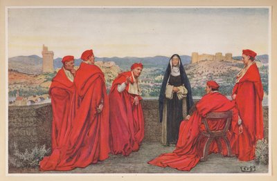 St. Katarina av Siena förhandlar med påven Gregorius XI på florentinernas vägnar. av Eleanor Fortescue Brickdale
