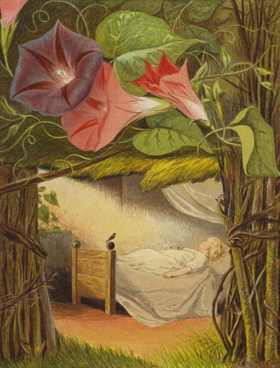 Solstrålarna stal in för att kyssa honom (färg litho) av Eleanor Fortescue Brickdale