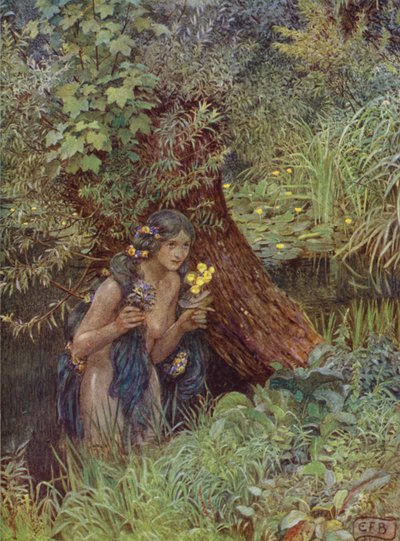 Med fina, grönaktiga lås, allt löst obundet, Som var och en hade varit en brud (färg litho) av Eleanor Fortescue Brickdale