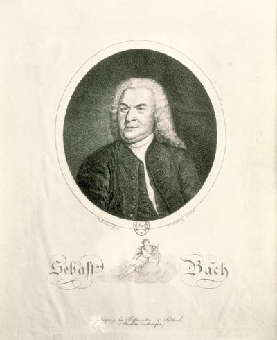 Porträtt av Johann Sebastian Bach (1685-1750) graverad av Friedrich Wilhelm Nettling (gravyr) (bw foto) av Elias Gottleib Haussmann