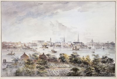 A View of Stockholm from Kungsholmen with the Royal Palace and Storkyrkan, Tyskakyrkan, Katarinakyrka and Riddarholmskyrkan, av Elias Martin