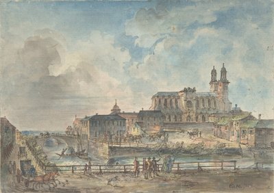 Utsikt över Uppsala domkyrka från norr, 1700-tidigt 1800-tal. av Elias Martin