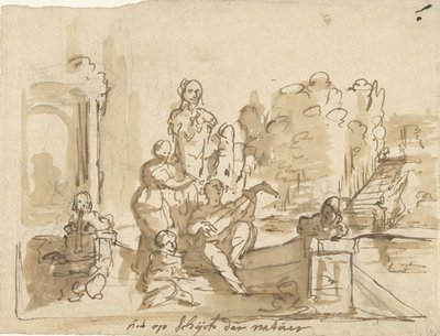 Allegori med figurer som gör musik i en trädgård av Elias van Nijmegen