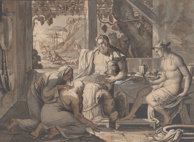 Jupiter och Merkurius uppenbarar sig för Filemon och Baucis, 1809. av Elie Honore Montagny