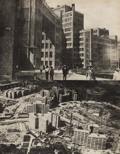 Gosprom-komplexet Industripalats i den ukrainska staden Kharkov, 1933. av Eliezer Markowich Lissitzky
