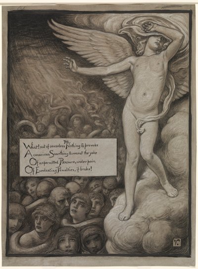 (Illustration till Rubáiyát av Omar Khayyám) Kärleken krymper förskräckt vid åsynen av helvetet av Elihu Vedder