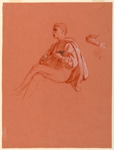 Teckning, pojke som spelar luta, 1871-72 av Elihu Vedder