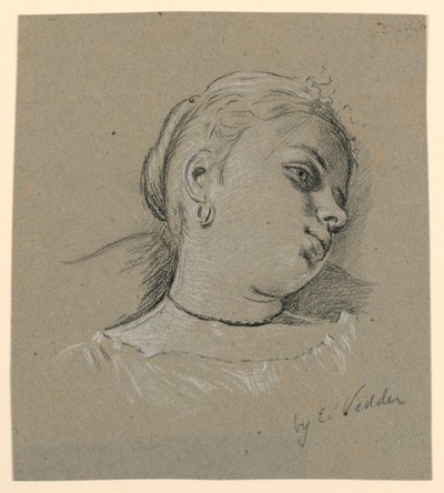 Teckning, Huvud av en italiensk flicka, ca 1885 av Elihu Vedder