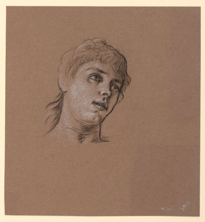 Teckning, Porträttskiss av en ung flicka, ca 1885 av Elihu Vedder