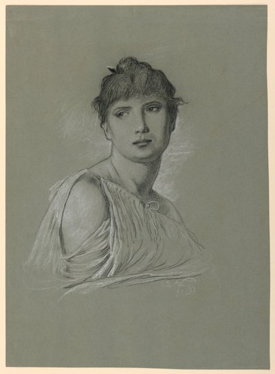 Teckning, Porträttskiss av en ung kvinna, ca 1885 av Elihu Vedder