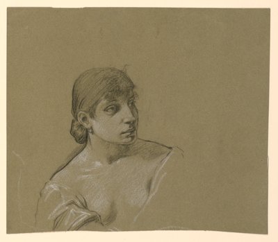 Teckning, Porträtt av en ung kvinna, ca 1885 av Elihu Vedder
