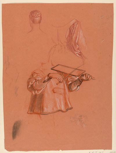 Teckning, figur- och draperistudier, ca 1885 av Elihu Vedder