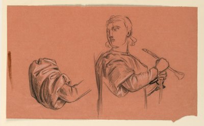 Teckning, detaljstudie av figur, ca 1885 av Elihu Vedder