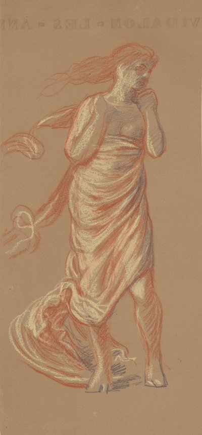 Stående draperad kvinnlig figur, ca 1872-77 (krita på vävt papper) av Elihu Vedder